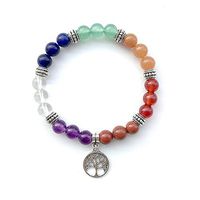 7 Chakra Lava Stone Amethyst Healing Yoga Bracelet Tree of Life Multicolor Lava Baeds Elastic Ethnic Boho Bangle