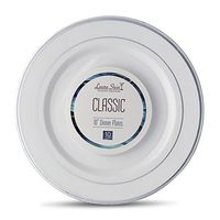 [40 Count - 10 Inch Plates] Laura Stein Designer Tableware Premium Heavyweight Plastic White Dinner Plates with Silver Border, Party & Wedding Plate, Classic Series, Disposable Dishes