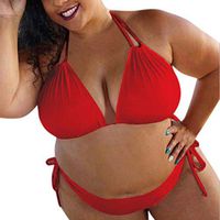 WYTong Plus Size 2Pcs Swimwear For Womens Solid Push Up Padded Plus Size Bikini Set Casual Swimsuit Bathing Suit (Red,L)