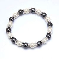 Black, White & Crystal Magnetic Stretch Bracelet (7")
