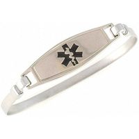 Women's Medical Alert ID Bracelet - Bangle, Custom Engraving Included, Stainless Steel - Black, Size M/L