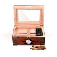 CCZXJH 50-100 Cigar Desktop Humidor Glass Top,Cedar Humidor with Front Hygrometer, Humidifier Solution, and Accessory Drawer Travel Portable Leather Cigar Box with Humidifier Size: 350240151mm