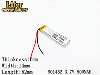 3.7V500 mAh 601452 Lithium Polymer Ion Rechargeable Battery Lithium Polymer Li-Po Battery for MP4 GPS MP3 Bluetooth Stereo DIY Gift