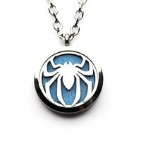 Stainless Steel Hollow Carved Spider Aromatherapy Essential Oil Diffuser Pendant Necklace Photo Locket,10 Felt Pads