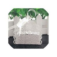 10Pcs Rose Flower Shaped Laser Cut Hollow Carriage Gift Bags Candy Boxes with Ribbon Baby Shower Wedding Favors Party Supplies,White,7.5X4.5X6.5Cm