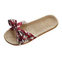 Emimarol Womens Cozy Indoor Cotton Flax Home Slippers Non-Slip Casual Sandals Retro Flats Indoor & Outdoor Slippers Red