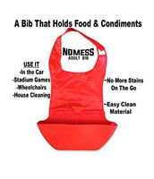 No Mess Adult Bib - Holds Food and Condiments - On The Go Bib (Red)