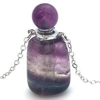 Kate Avenue Sterling Silver Rainbow Fluorite Gemstone Aromatherapy Essential Oil Bottle,Perfume and Mosquito Repellent Diffuser Necklace (20",Rainbow Fluorite)