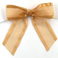 Pre-Tied Gold Organza Bows - 4" Wide, Set of 12, Craft Ribbon Easter Bow, Satin Edge, Wedding Embellishments, Anniversary, Gift Basket, Birthday, Christmas