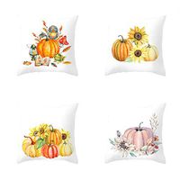 Fall Throw Pillow Covers Autumn Thanksgiving Decorative, Pumpkin Throw Pillow Cover Halloween Cushion Case 18 x 18 Inch for Sofa Bedroom Car Decoration Set of 4 (A)