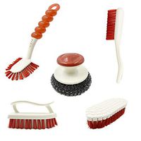 GIPTIME 5 Piece Kitchen Cleaning Brushes Set, Scrub Brush Bathroom Brush, Kitchen Scrub Brush, Shoe Cleaning Brush, Steel Ball Dishwashing Brush, Kitchen Good Grips Dish Brush (Red)