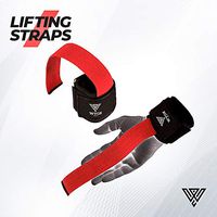 WYOX Padded Weight Lifting Straps Training Gym Gloves Hand Wrist Wraps Support Crossfit, Powerlifting,Strength, Deadlifts and Barbell Stability (Red (Plain))