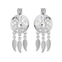 2X Silver Tone Lotus Flower Dream Catcher Pearl Cage Locket Pendant DIY Necklace Pretty Beautiful Bright Stylish Lovely Cheap Elegant Jewerly Women Womens Beads