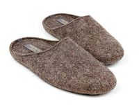 Made For You Men's Natural 100% Wool Slippers with Arch Support Insoles and Non-Slip Rubber Soles, Hypoallergenic (9) Brown