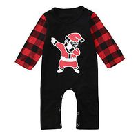 kaiCran Adorable Infant Baby Christmas Romper Boys Girls Long Sleeve Santa Print Plaid Jumpsuit Outfits (Black, 70(3-6 Months))