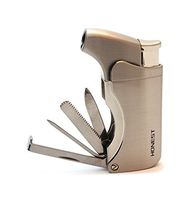 Honest Multi Function Cigar Cigarette Tobacco Lighter Refillable Butane Gas Lighter with Pipe Tools - Silver 1 Pcs