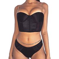 Women's Sexy Spaghetti Strap Sleeveless Crop Splice Chain Cami Tank Tops Underwear Briefs Sets