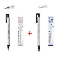 Tombow MONO Zero Pen-Style Eraser Refill Round Tip + Square Tip + 4 Refills (Silver Barrel)
