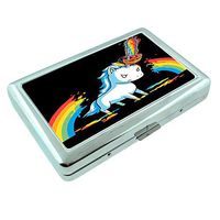 Unicorn Chainsaw Em2 Hip Silver Cigarette Case Id Holder Metal Wallet 4" X 2.75" RFID Protection