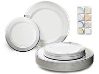 " OCCASIONS" 120 Plates Pack,(60 Guests) Heavyweight Premium Wedding Party Disposable Plastic Plates Set -60 x 10.5'' Dinner+60 x 7.5'' Salad/Dessert (Sundance White & Silver Rim)