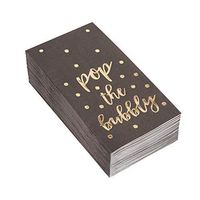 Black Dinner Napkins - 50-Pack Gold Foil Stars Disposable Paper Napkins, Pop the Bubbly, Black and Gold Party Supplies, Bachelorette Party, Birthday, 3-Ply, Folded 4 x 8 Inches