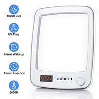 Light Therapy Lamp,BEIEN Dimmable Therapy Energy Light UV-Free 10000 Lux with Timer Setting,Sunrise Alarm Clock with 6 Alarm Sounds,Snooze Function,Standing Bracket for Home and Office Use