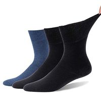 Forcool Diabetic Socks Wide, Non Binding Loose Top Full Cushion Crew Diabetes Socks Non Blister Seamless Toe Mid Calf Cotton Dress Edema Socks for Men and Women, Large, 2 Pairs Black&1 Pair Blue