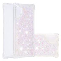 Cfrau Liquid Glitter Case with Black Stylus,Women Girls Luxury Love Hearts Series Bling Diamond Floating Shockproof Soft TPU Case Compatible with Samsung Galaxy Note 10 Plus/Note 10 Plus 5G,Pink Blue