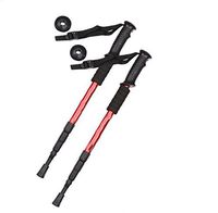 XIZH (Two-Piece Trekking Pole - Straight Shank Mountaineering Cane Four-Section Telescopic Whip Aluminum Alloy Red Curved Handle Trekking Pole-1 Pair