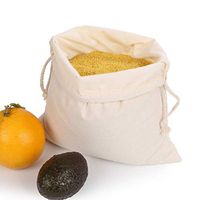Fitfulvan Drawstring Cotton Bundle Bag,Supermarket Bread Fruit And Vegetable Shopping Bag,Harness Pocket To Prevent Items From Falling Off (L)