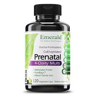 Prenatal 4-Daily Multi - Multivitamin with Coenzyme Folic Acid Plus "Gentle" Iron - Support for Pregnant & Lactating Women - Emerald Laboratories - 120 Vegetable Capsules