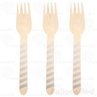 Stamped Wooden Disposable Forks (Premium Quality), Pack of 24 - Striped - Silver
