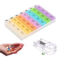 Weekly Pill Organizer, Pill Box 4 Times a Day 7 Days, Large Travel Medication Supplement Container with Pill Splitter
