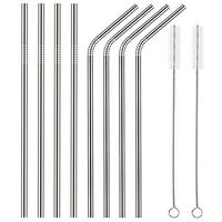 HLHyperLink reusable straws metal straw - extra long drinking straws for drinks coffee dishwasher safe (4 Straight, 4 Bent, 2 Brushes)