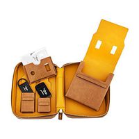 High Quality Leatherette Cigar Travel Case Humidor w/Cutter, Lighter, Humidifier Pack. Holds 5/6 Cigars (Light Brown)