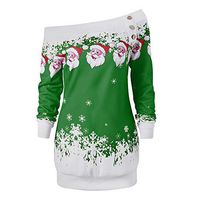 Coupondeal Plus Size Womens Merry Christmas Santa Snowflake Print Tops Long Sleeve Blouse(Green,XXXXL)