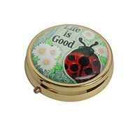 Glasscase Ladybug Stepping Custom Glass Stainless Steel Gold Round Pill Case Medicine Vitamin Organizer Holder Case