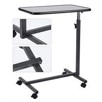 DNZDZ Multipurpose Mobile Overbed Chair Table Sofa Side,Medical Overbed Tables,Stand Height Adjustable with Lockable 4 Castors & Wooden Top,Gray