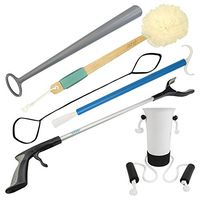 Vive 6 Piece Hip and Knee Replacement Kit - Surgery Recovery Set - Handicap Aid Package, Leg Loop Lifter, Reacher Grabber, Long Handle Shoe Horn, Shower Loofah Scrubber, Sock Assist, Dressing Stick