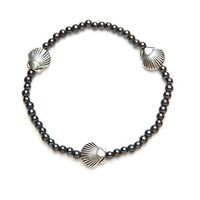 Black Magnetic Stretch Anklet with 3 Silver Seashells (9.5")