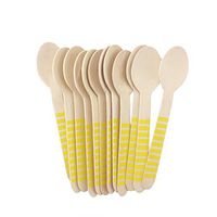 Youmewell Disposable Wooden Cutlery Compostable Wooden Spoons Yellow Striped 36 Count
