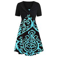 Womens Floral Print Midi Dresses Sleeves Bow Knot Bandage Suit Summer Casual Cover Up Vintage Straps Mini A-Line Tshirt Dress Loose Swing Flowy Pleated Floral Sun Dress