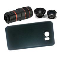 Apexel 4 in 1 Wide Angle Macro Lens + Fisheye Lens + 8X Telephoto Camera Lens Kit with Back Case Cover for Samsung Galaxy Note 5 Black