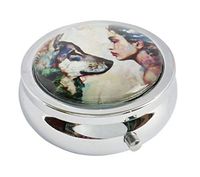 Halulu Wolf and Girl Custom Fashion Round Glass Pill Case 2.1 Inch Tablet Holder Storage Bag Wallet