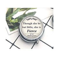 Compact 3 Compartment Medicine Case, Pill Box for Pocket or Purse Pill Box Decorative Pill Case with Gift Box Hough she be but Little She is Fierce Quote Pendant, Shakespeare Quote