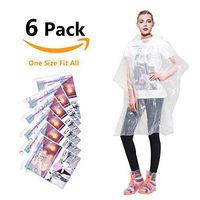 Annifree Rain Ponchos for Adults Disposable - Waterproof Lightweight (6 Pack) Rain Ponchos with Drawstring Hood 50% Thicker Material Emergency Rain Poncho Clear Color