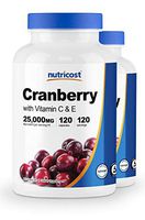 Nutricost Cranberry Extract 25,000mg (120 Servings) 2 Bottles with Vitamin C and Vitamin E
