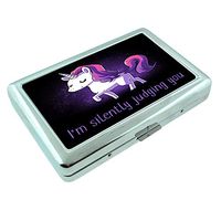 Judging Unicorn Em1 Hip Silver Cigarette Case Id Holder Metal Wallet 4" X 2.75" RFID Protection