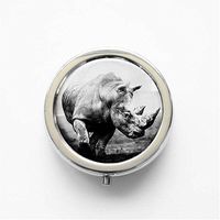 RhyNSky Rhino - Animal Mini Portable Pocket Pill Box Case Holder for Purse, 3 Compartments, Silvery, C241