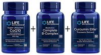Life Extension Super Ubiquinol COQ10 - with Enhanced Mitochondrial, Life Extension Bio-Active Complete B-Complex, Life Extension Curcumin Elite Turmeric Extract, 60 Capsules (Bundle of 3) with ice gel